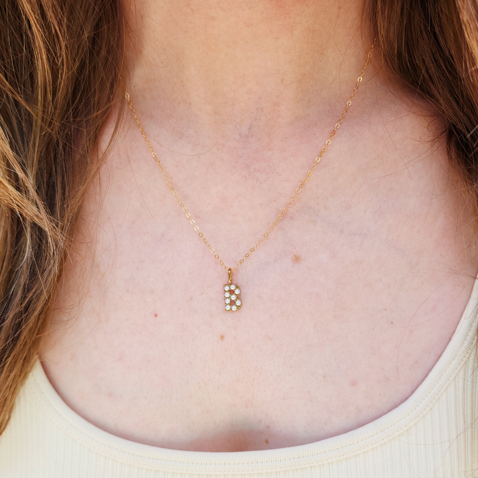 Pearl initial necklace with the letter 
'B'