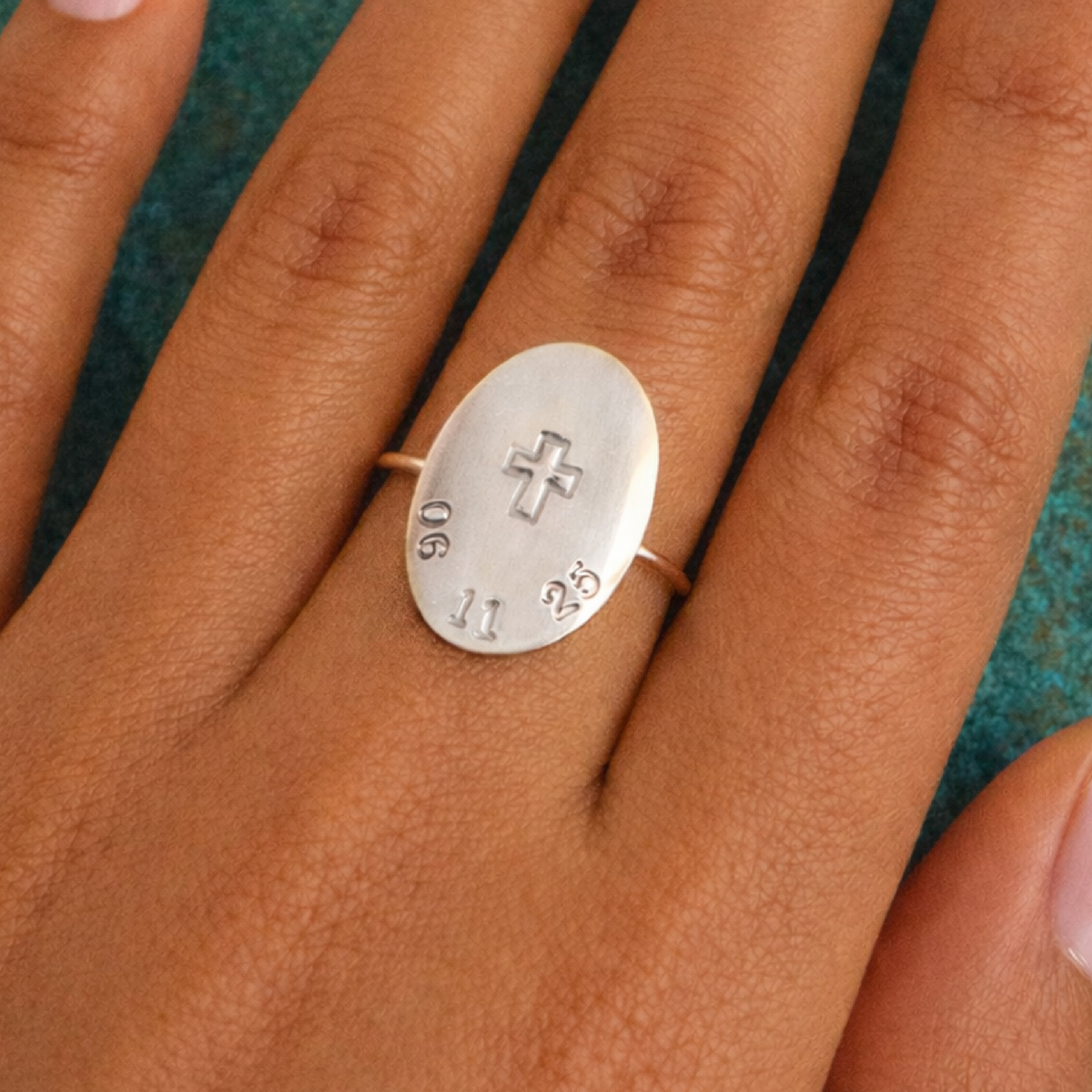Personalized Oval Cross Ring - Going Golden