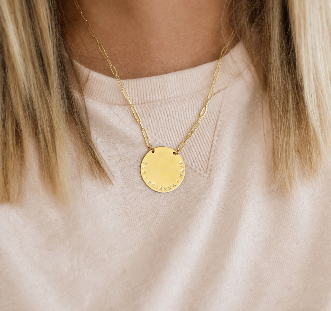 Stamped Name Round Necklace - Going Golden