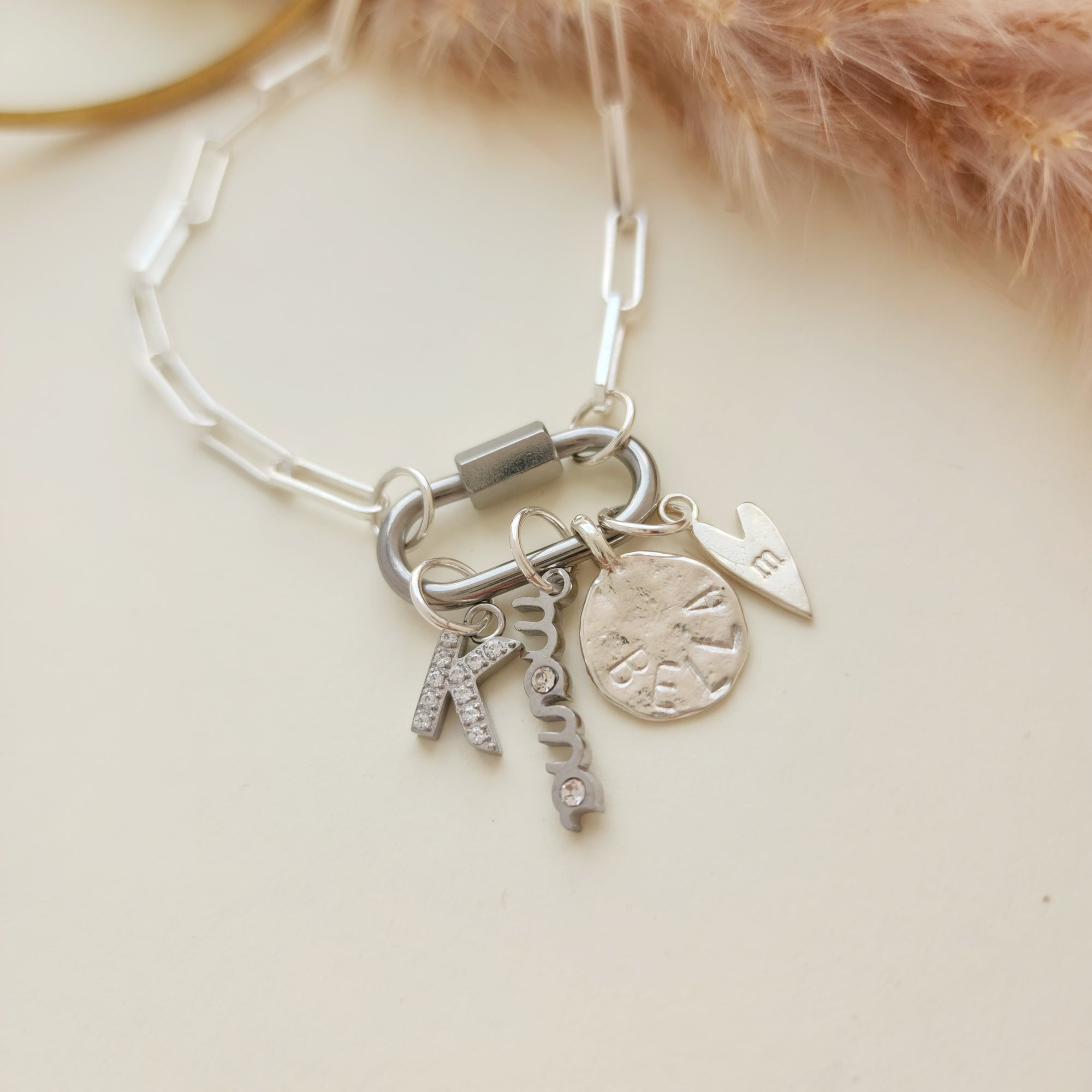 Silver Carabiner Paperclip Charm Bracelet