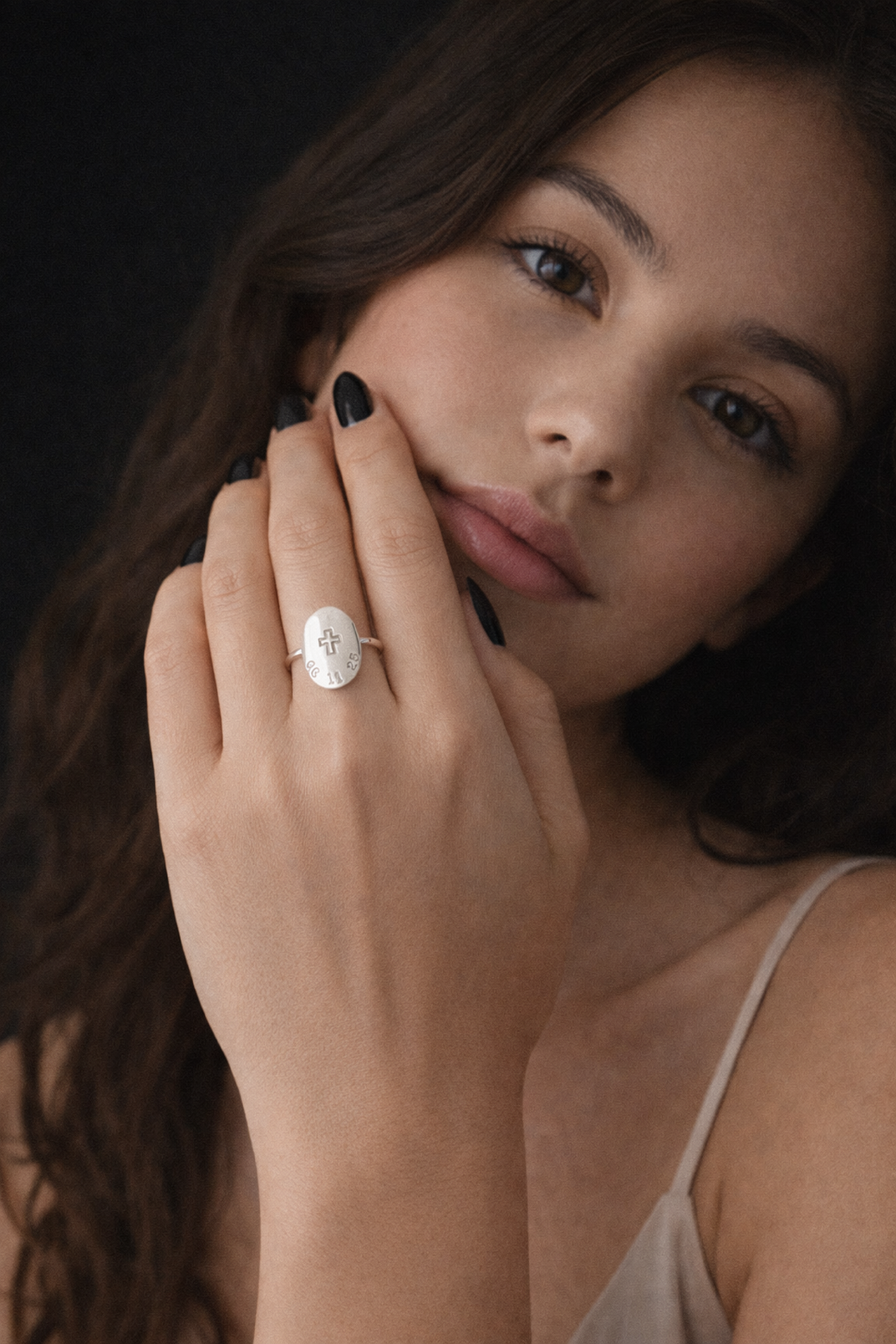 Personalized Oval Cross Ring - Going Golden