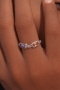 Double Birthstone Chain Ring - Going Golden