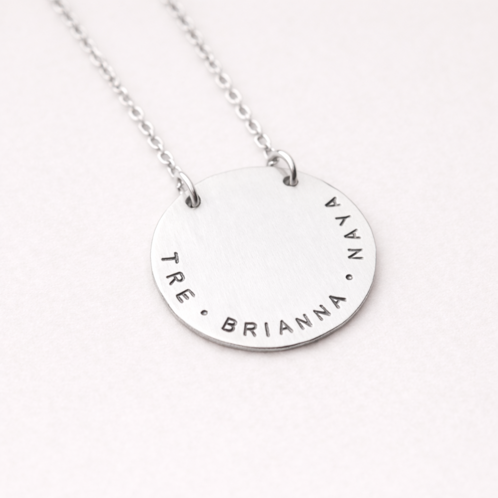 Stamped Name Round Necklace - Going Golden