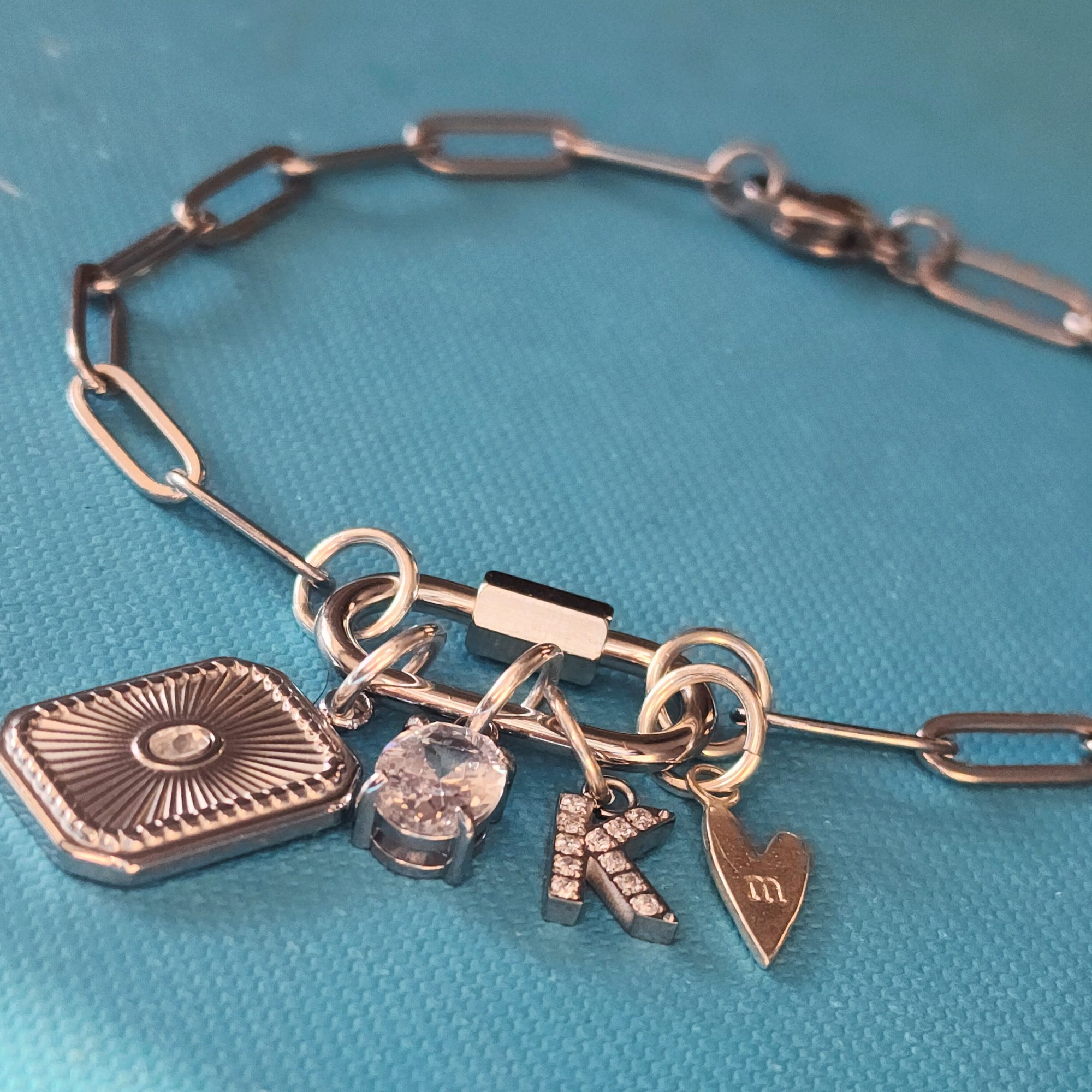 Stainless Silver Carabiner Paperclip Charm Bracelet - Going Golden