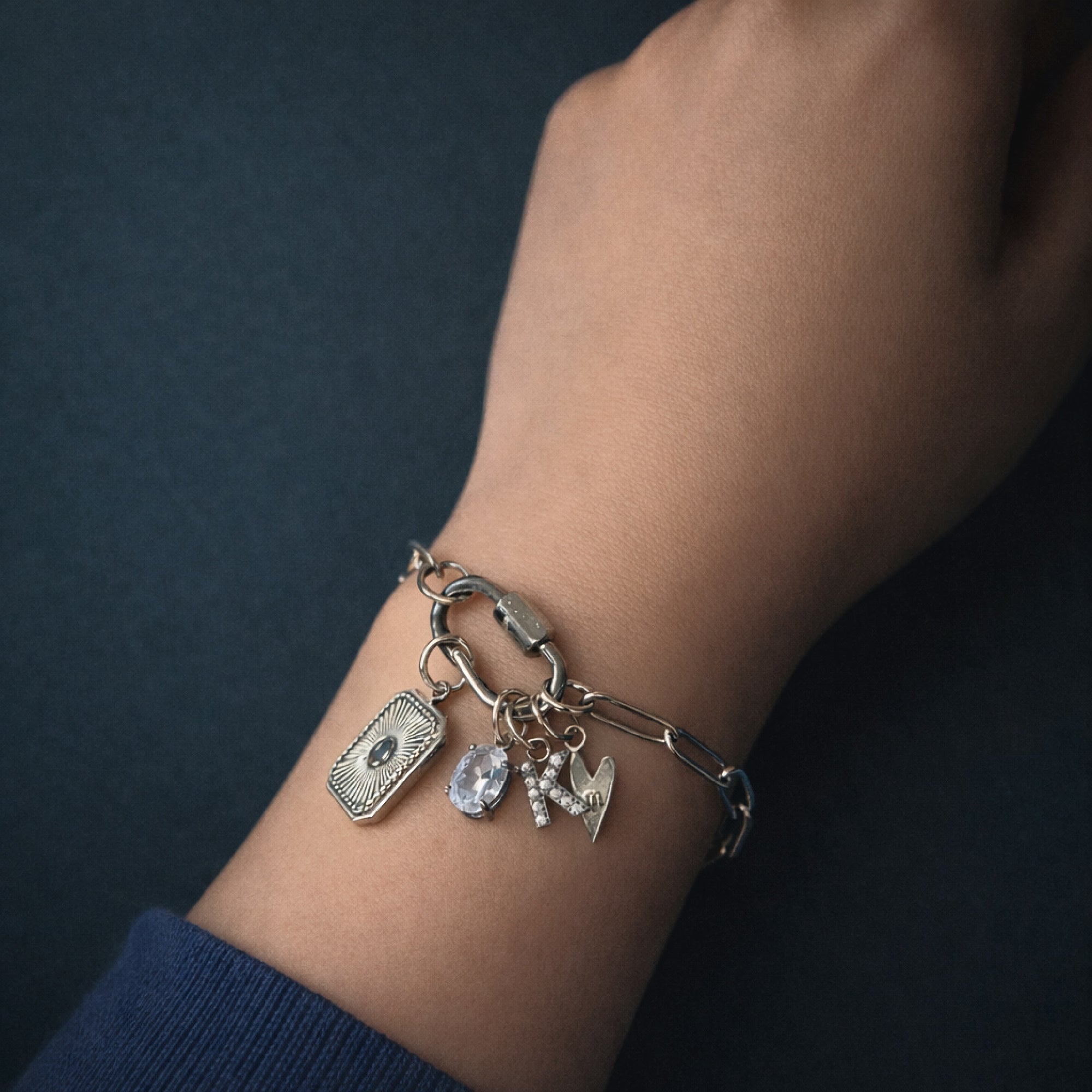 Stainless Silver Carabiner Paperclip Charm Bracelet - Going Golden