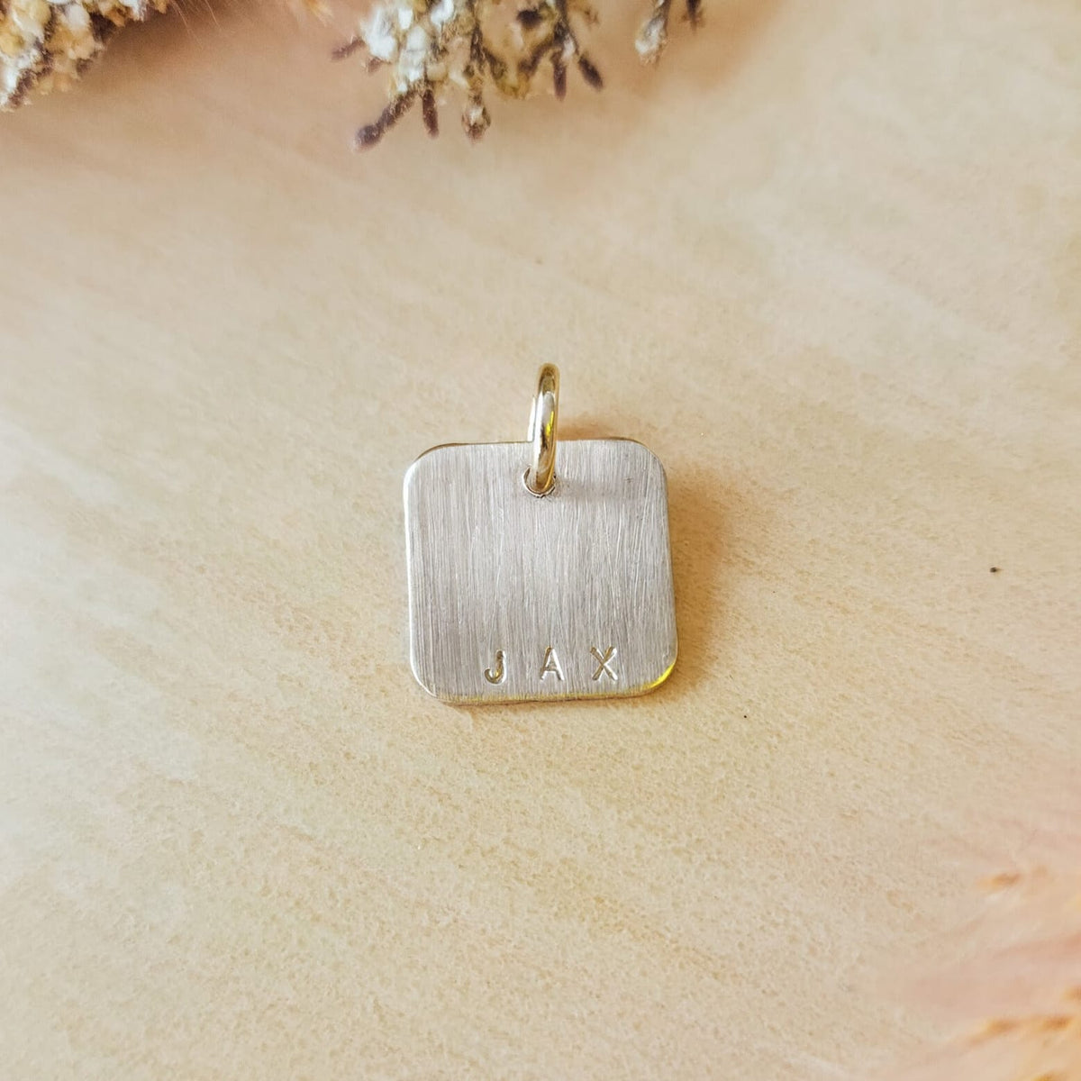 Hand Stamped Square Personalized Tag - Going Golden