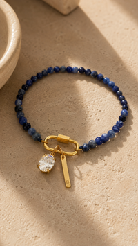 Stone Beaded Carabiner Charm Bracelet