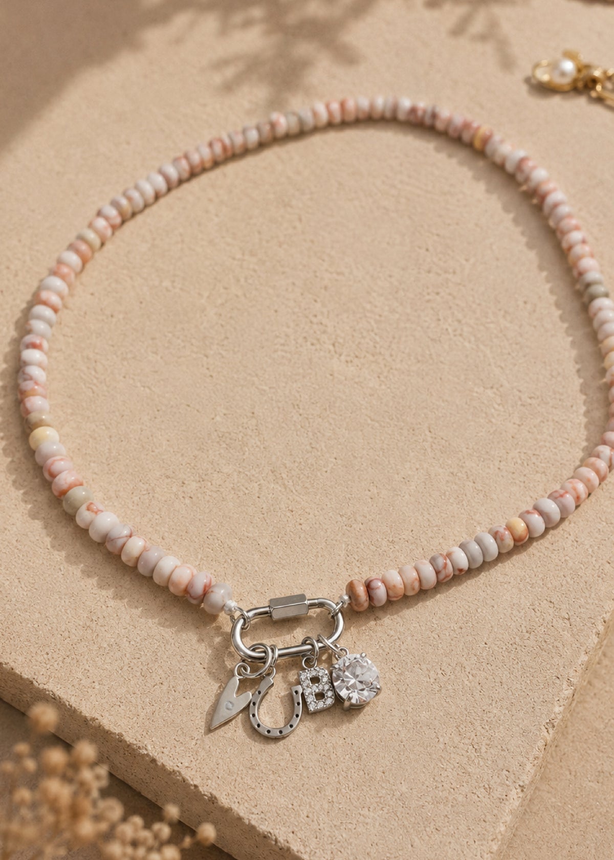 Stone Beaded Carabiner Charm Necklace