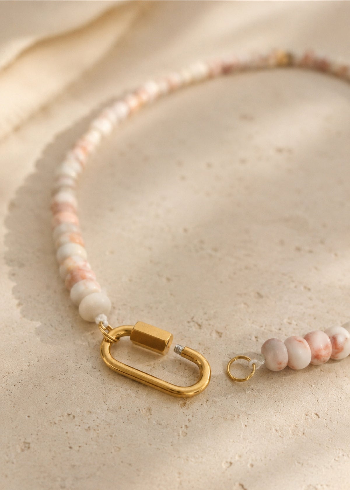 Stone Beaded Carabiner Charm Necklace