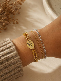 Gold Textured Oval Handwriting Bracelet
