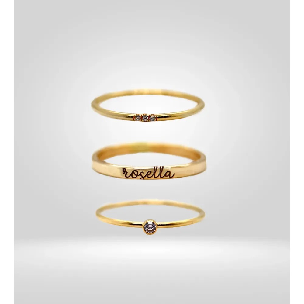 Tyi Jewelry - gold rings with diamonds and Rosella engraving