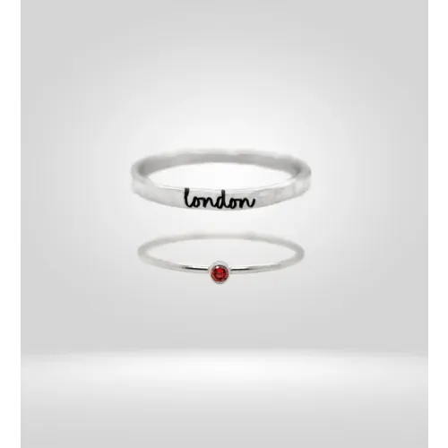 Sterling silver London ring & red gemstone ring