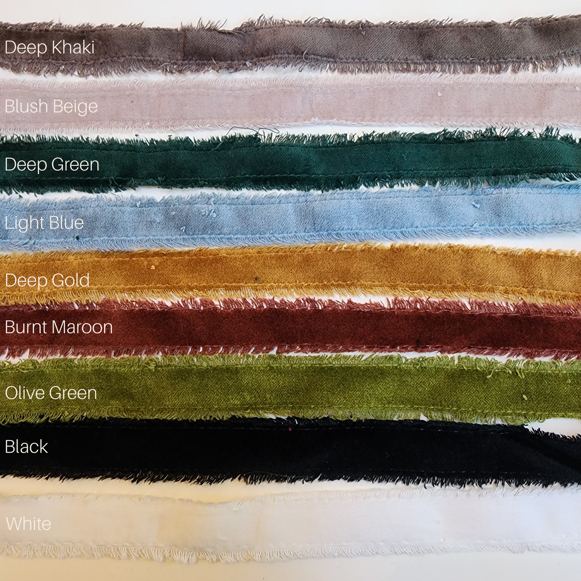 Velvet ribbon color chart showing multiple color options for personalized memorial ornaments.