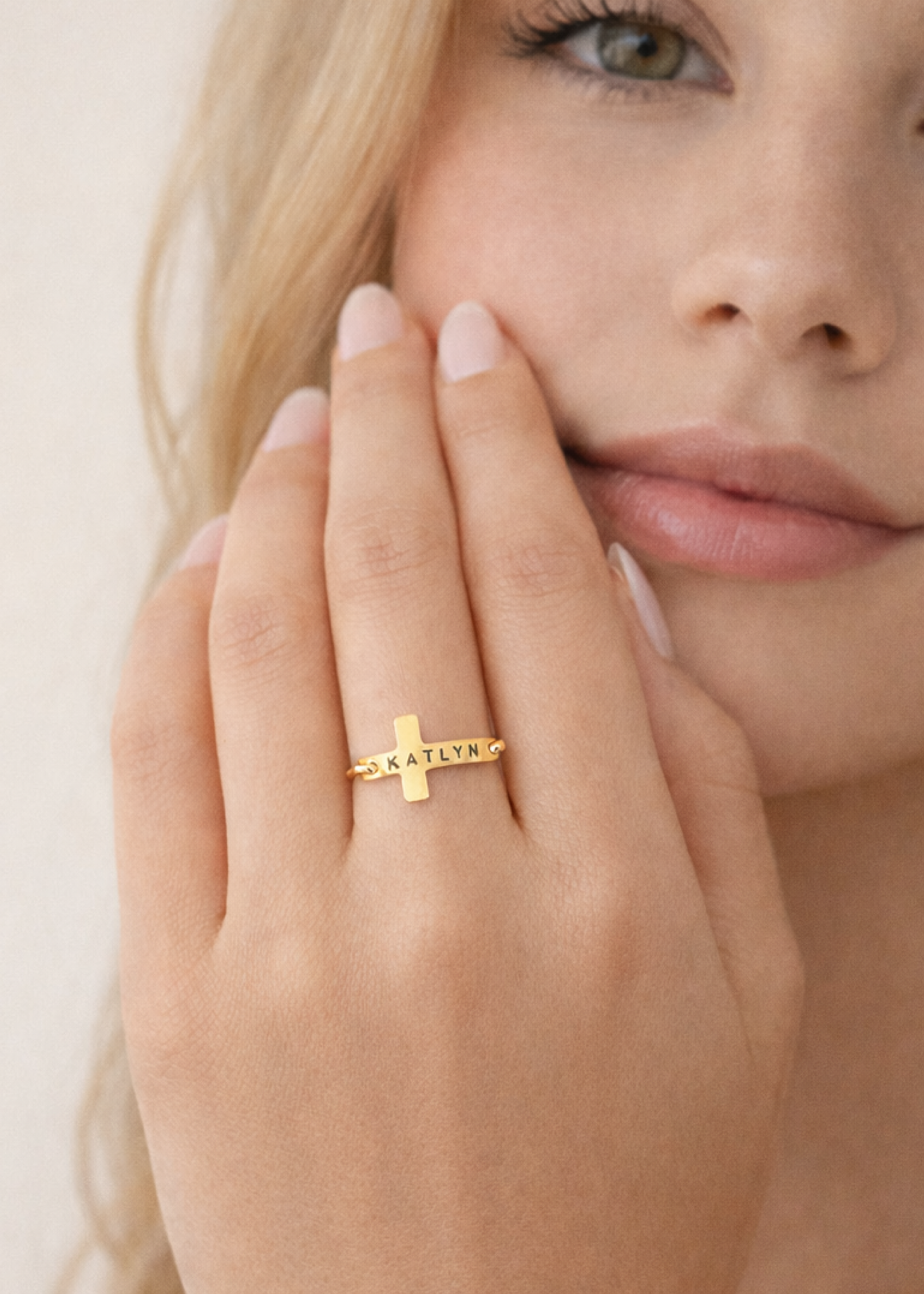 Personalized Cross Name Ring - Going Golden