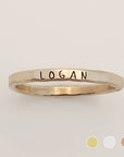 Skinny Upper Name Ring from Going Golden in 14K gold-filled with uppercase engraving