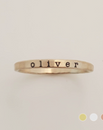 Typewriter Name Ring in 14K gold-filled on display