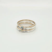 fine silver personalized stacking rings with gold-filled birthstone rings