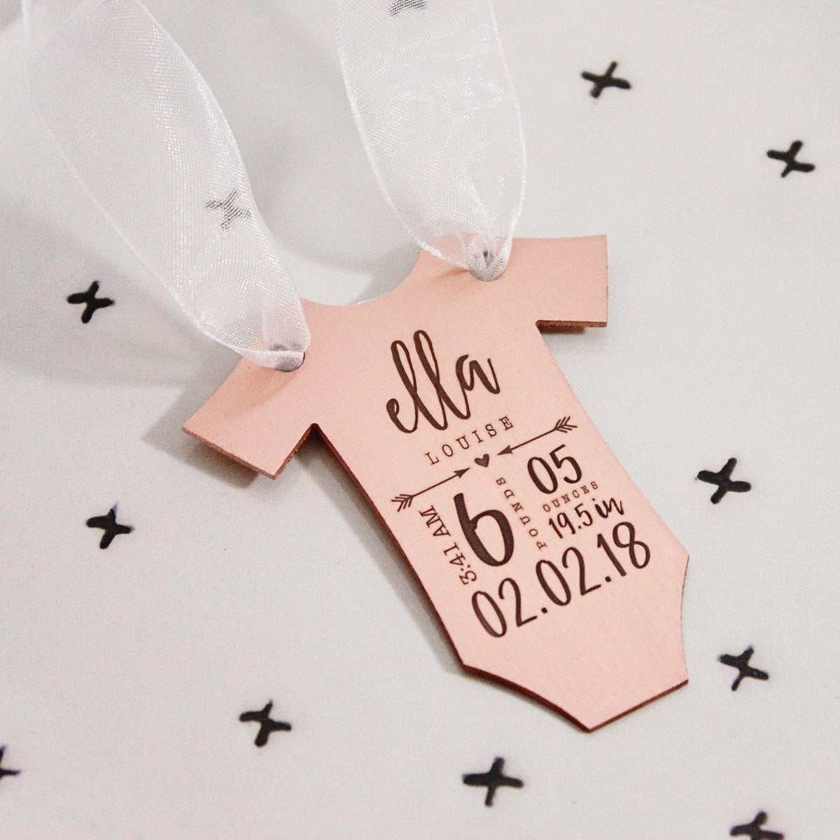 Copper Baby Statistics Ornament - Going Golden