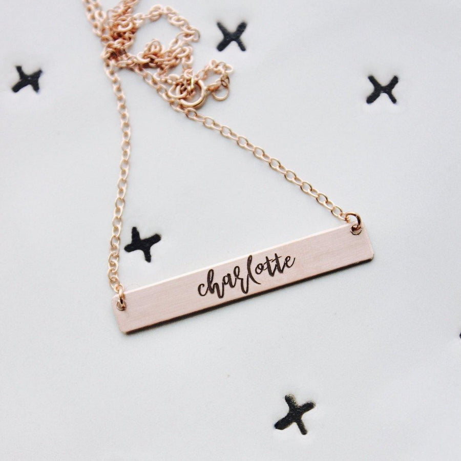 Rose Gold Bar Two Name Necklace - TYI Jewelry