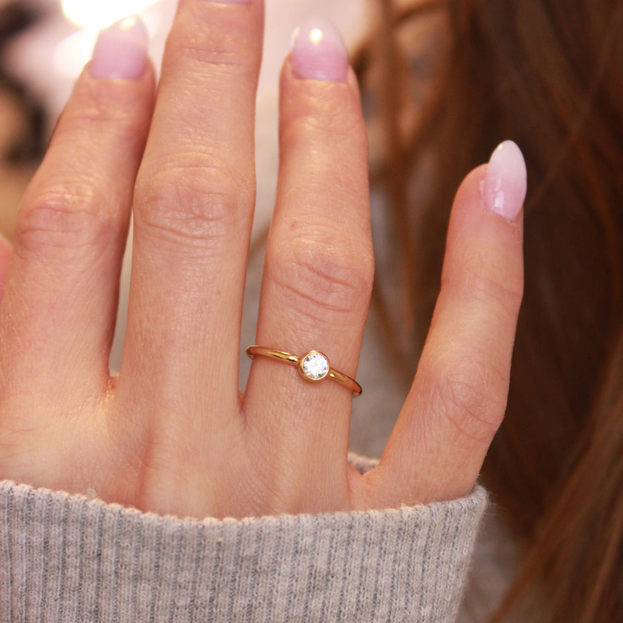 Large Yellow Gold Filled Crystal Ring - TYI Jewelry