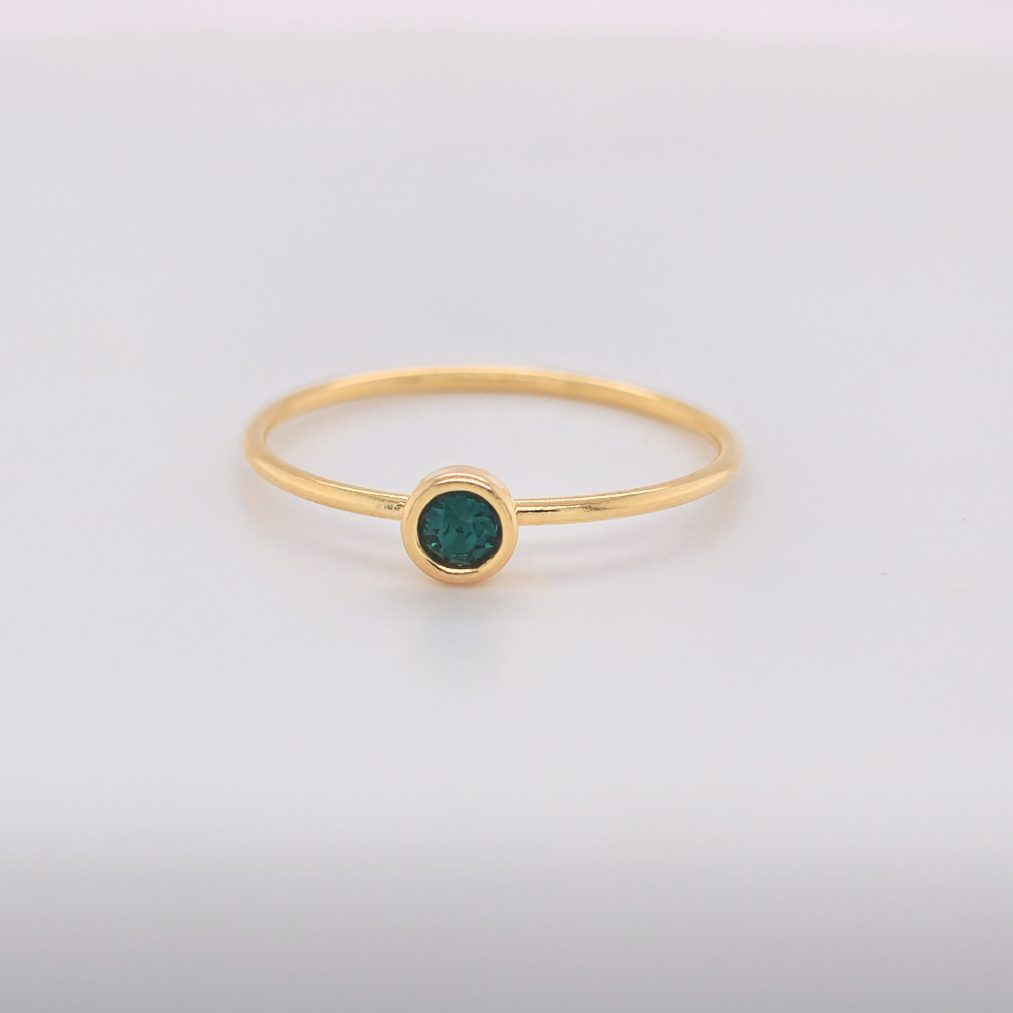 Large May Birthstone Ring with 4mm emerald green stone and gold-filled band