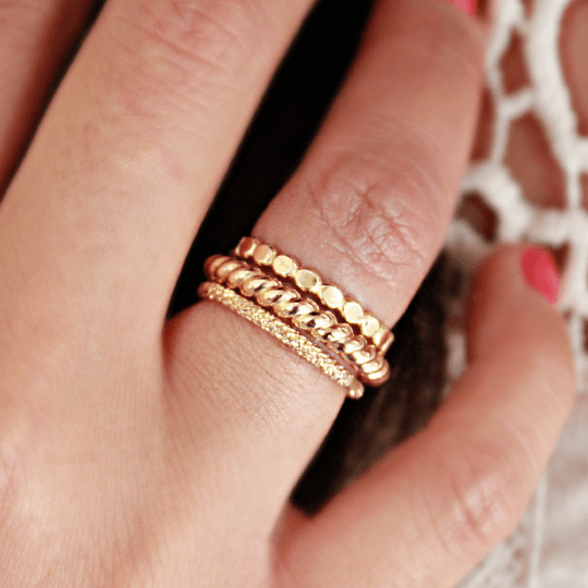 Flat Yellow Gold Beaded Ring - Going Golden