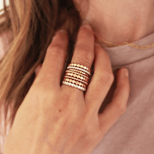 Flat Silver Beaded Ring - Going Golden