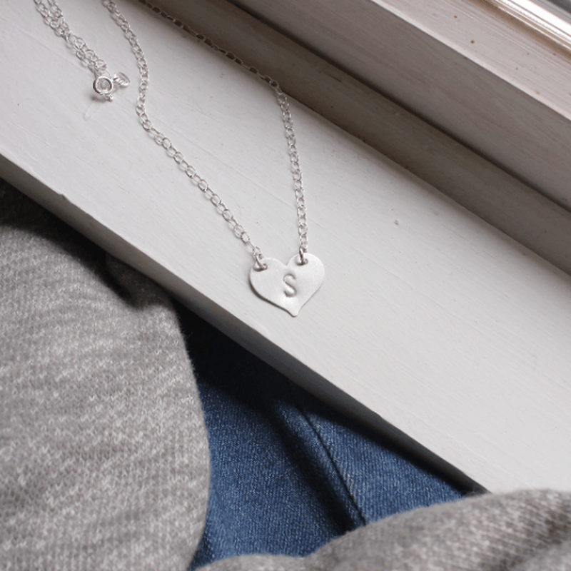 Sterling Silver Initial Heart Necklace - Going Golden