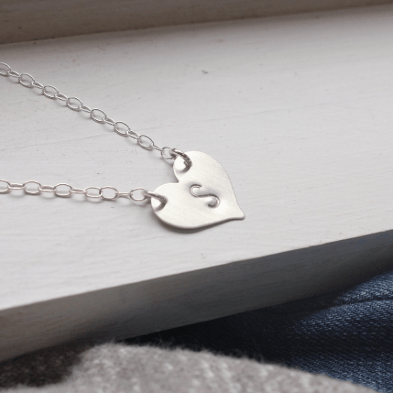 Sterling Silver Initial Heart Necklace - Going Golden