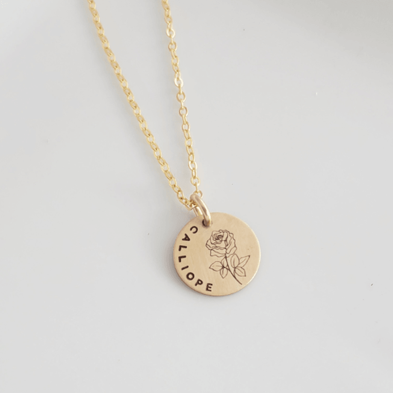 Birth Flower Necklace with Name - Going Golden