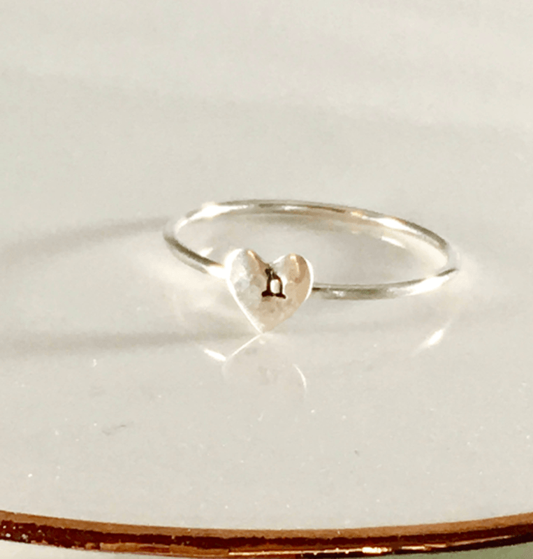 Skinny Heart Initial Stacking Ring - Going Golden