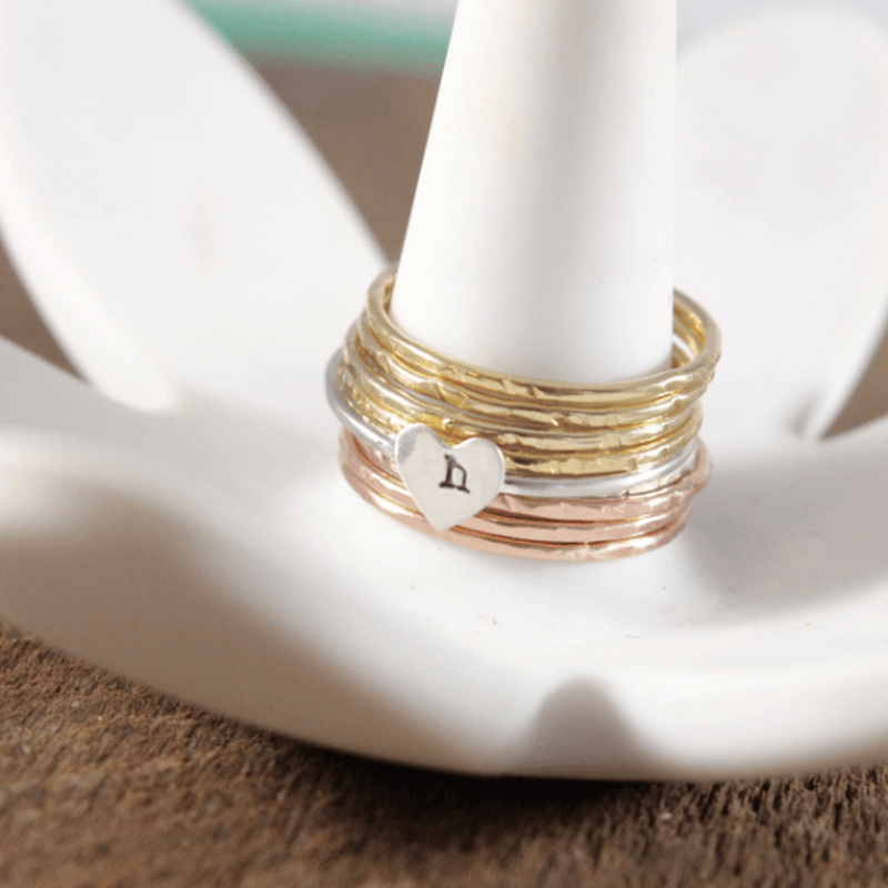 Skinny Heart Initial Stacking Ring - Going Golden