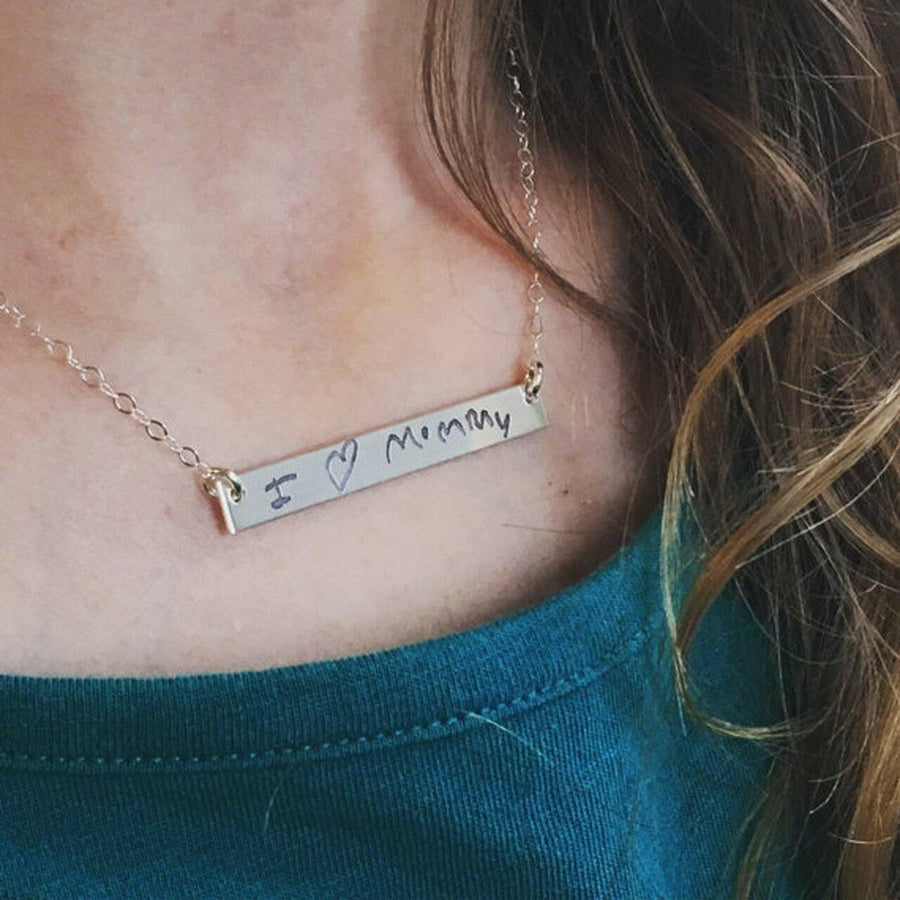 Engraved Name Necklace With Flower - Bar Name Necklaces