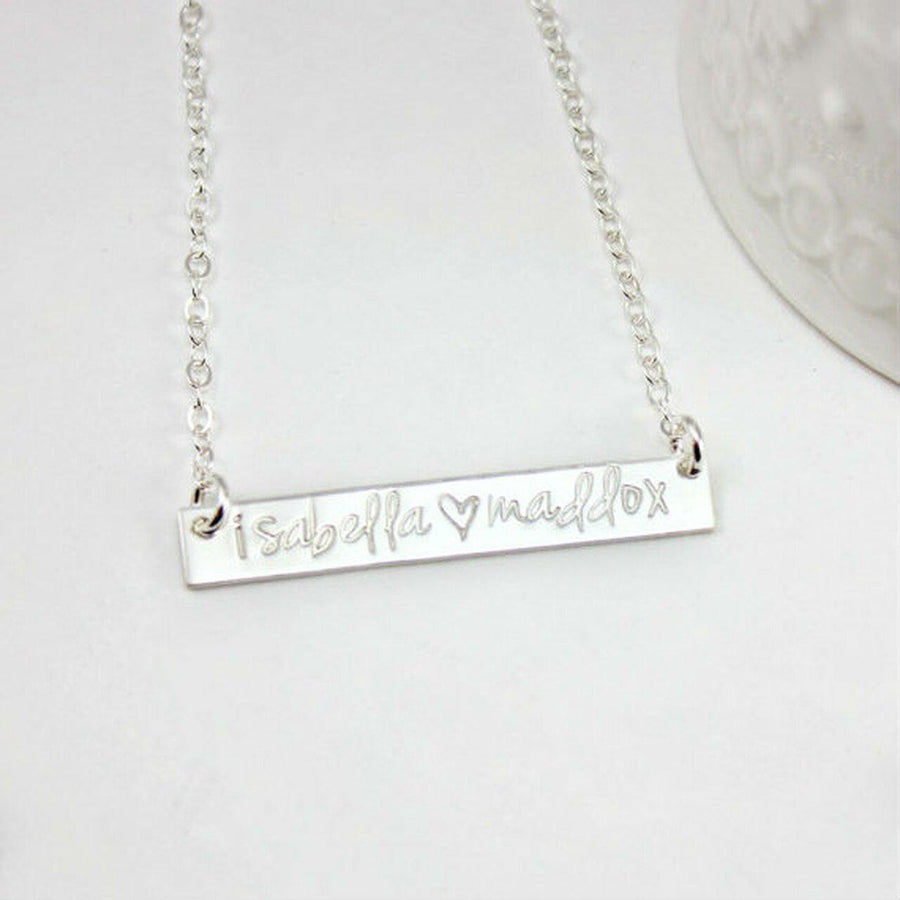 Silver Bar Necklace in Cursive - TYI Jewelry