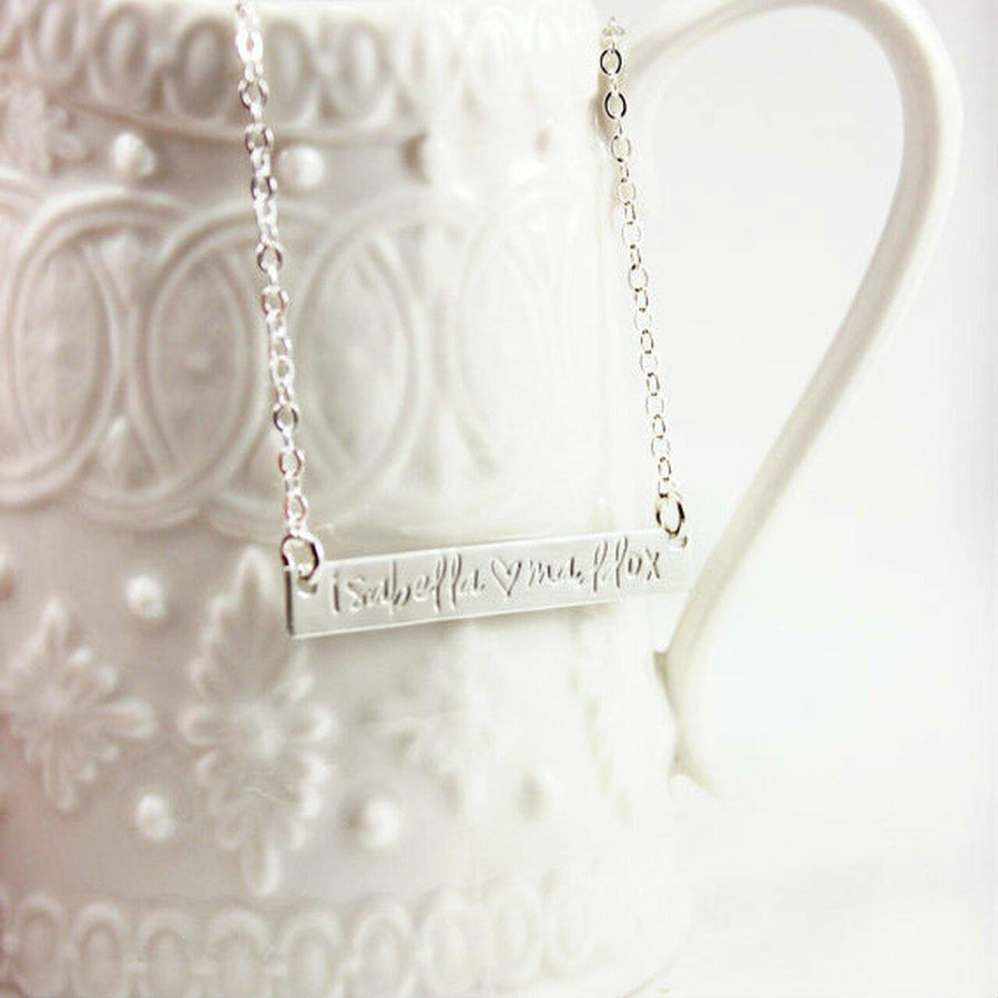 Silver Bar Necklace in Cursive - TYI Jewelry
