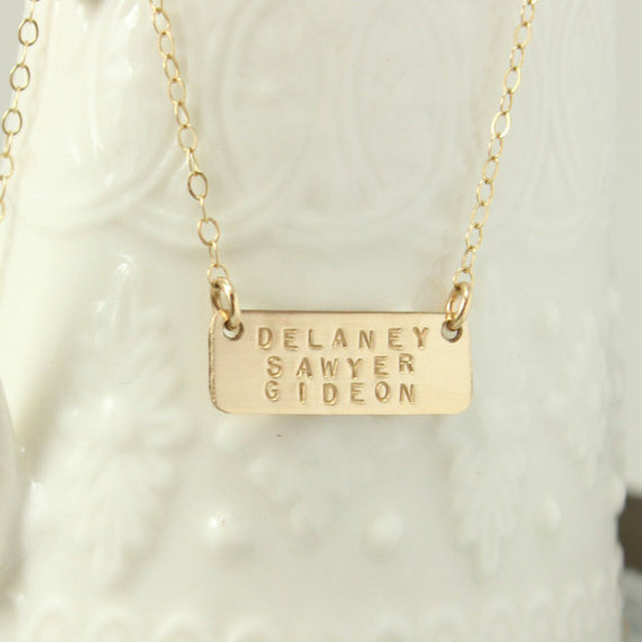 Three Name Gold Bar Necklace - TYI Jewelry
