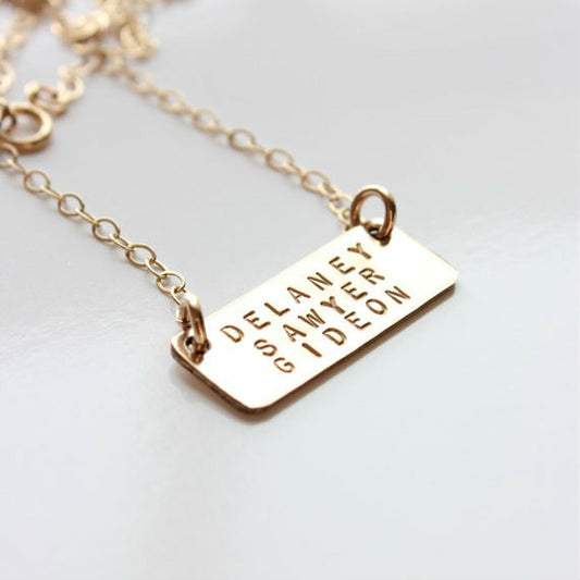 Three Name Gold Bar Necklace - Going Golden