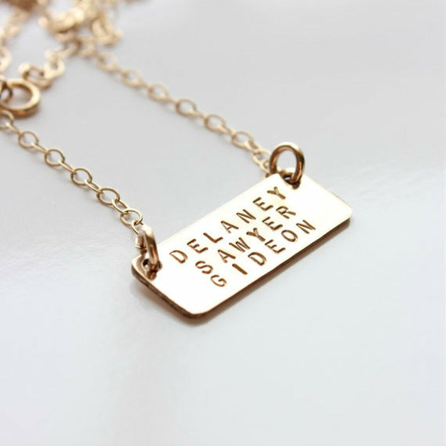 Three Name Gold Bar Necklace - TYI Jewelry