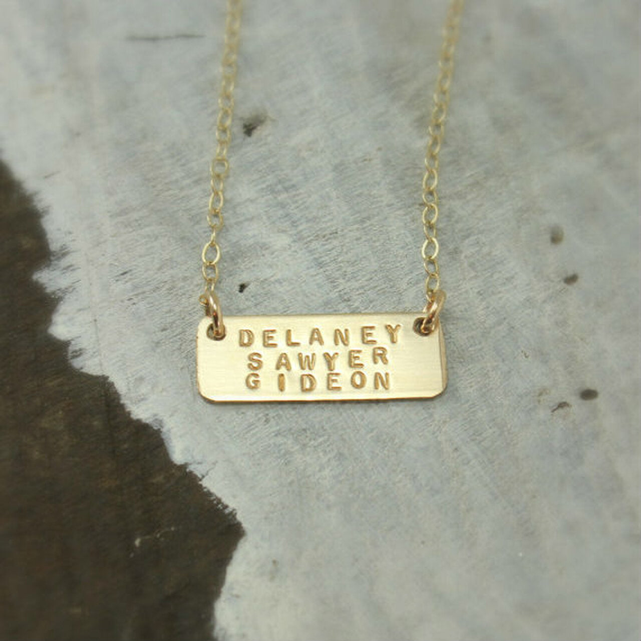 Three Name Gold Bar Necklace - Going Golden
