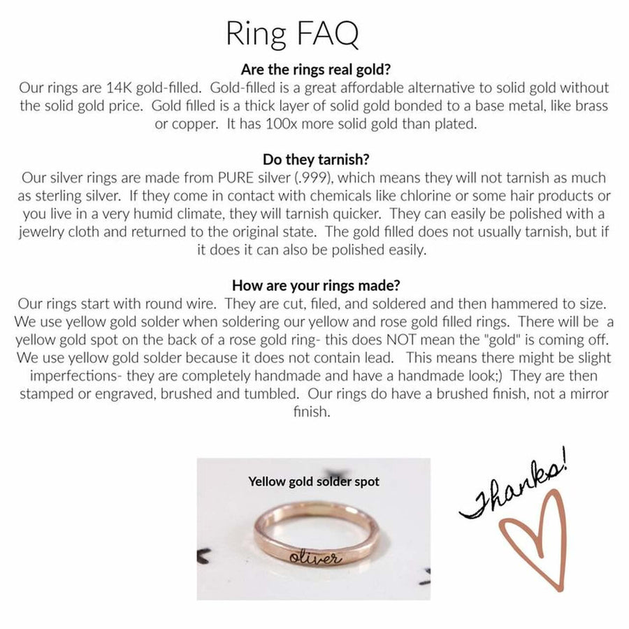 Skinny Stacking Rings With Block Font - TYI Jewelry