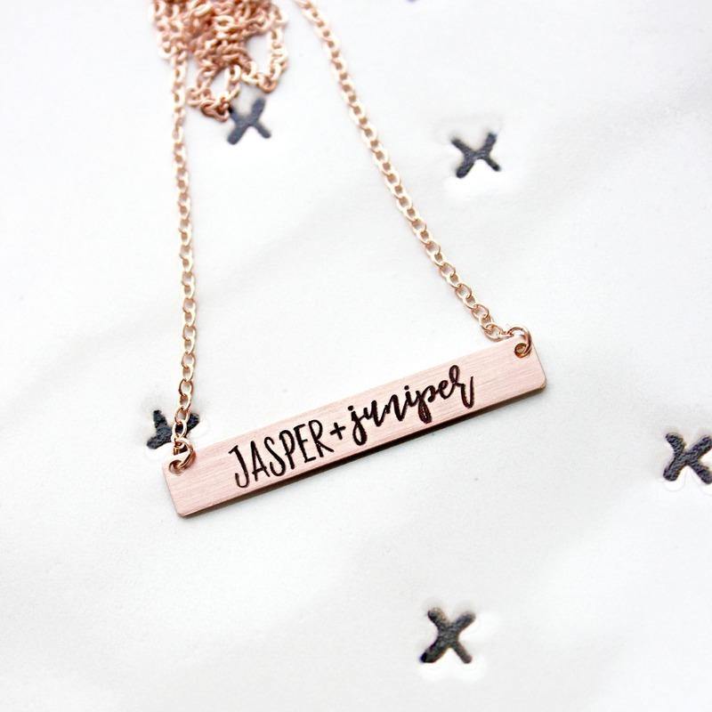 Rose Gold Bar Two Name Necklace - Going Golden
