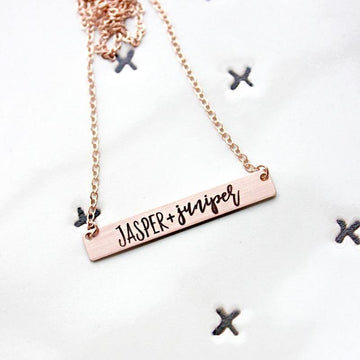 Rose Gold Bar Two Name Necklace - TYI Jewelry