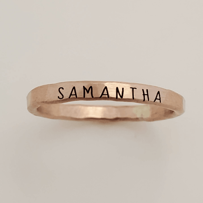 Skinny Upper Name Ring in rose gold